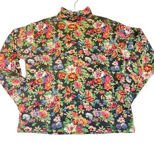 NWT Vintage ONE STEP UP Womens L Black Floral Cottagecore Long Sleeve Turtleneck